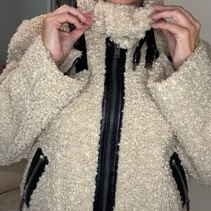 Zara Cream Teddy Jacket with Black Accents